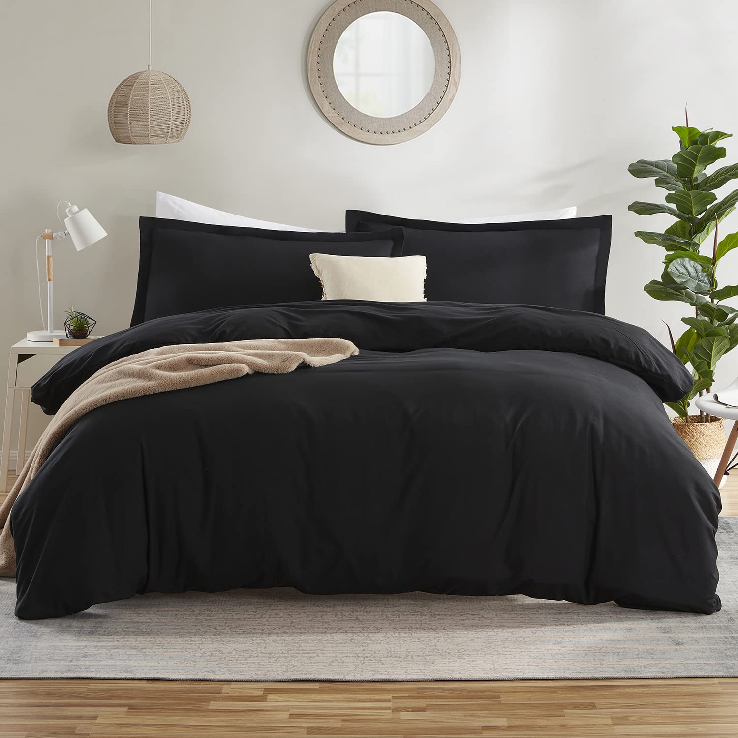 Nestl Twin Duvet Cover Set - Double Brushed Black Duvet Cover Twin, Soft Twin / Twin Xl Duvet Cover 2 Piece With Button Closure,